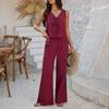 Cross-Border Amazon Foreign Trade Women clothes Spring and Summer Leisure Holiday Style Solid Sleeveless Top Wide Leg Pants Two-piece Suit