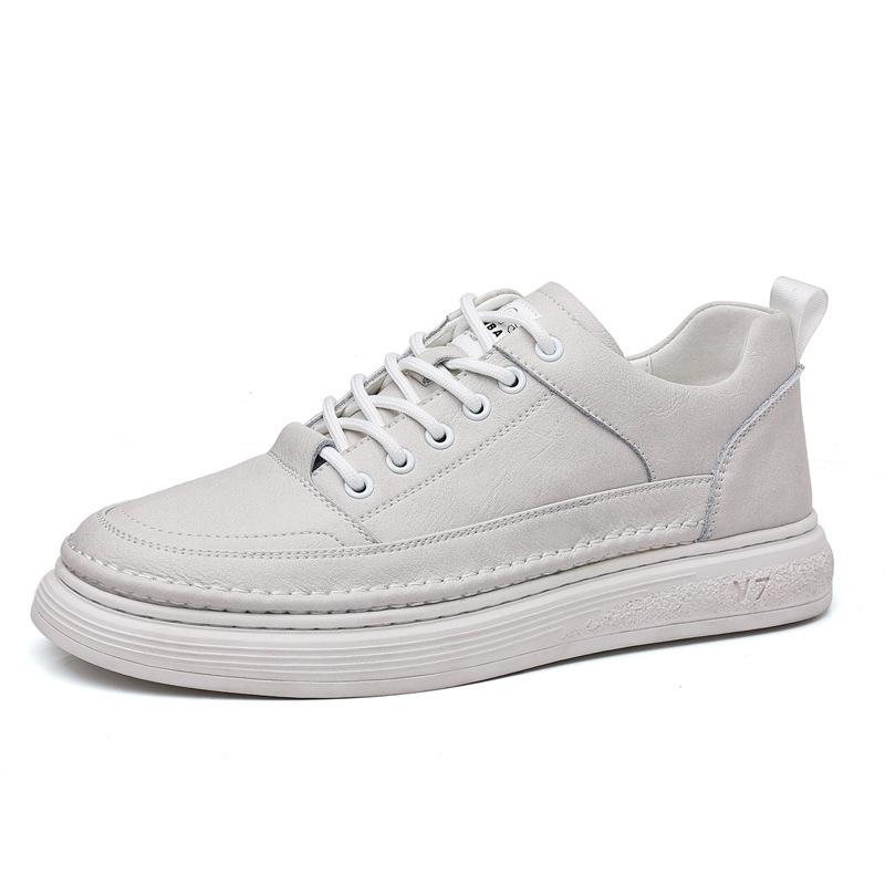 Men's Casual Leather Shoes, Genuine Leather Men's White Shoes, Trendy Fashion, Soft-sided Sports Board Shoes, Men's Shoes