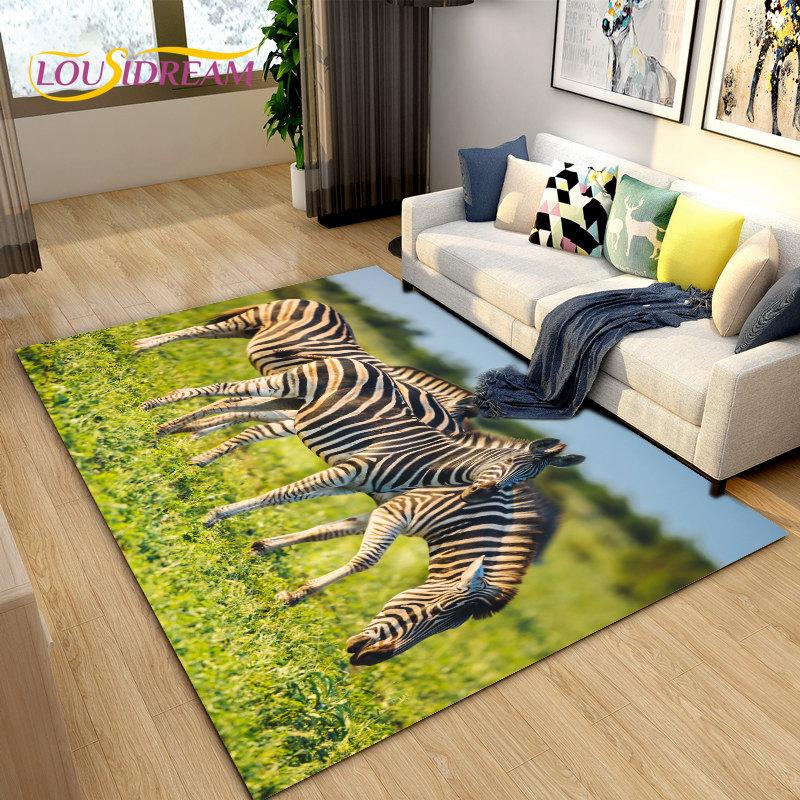 Wild Animal Zebra Area Rug Large,Carpet Rug for Living Room Bedroom Kitchen Doormat Decoration,Children Play Non-slip Floor Mat