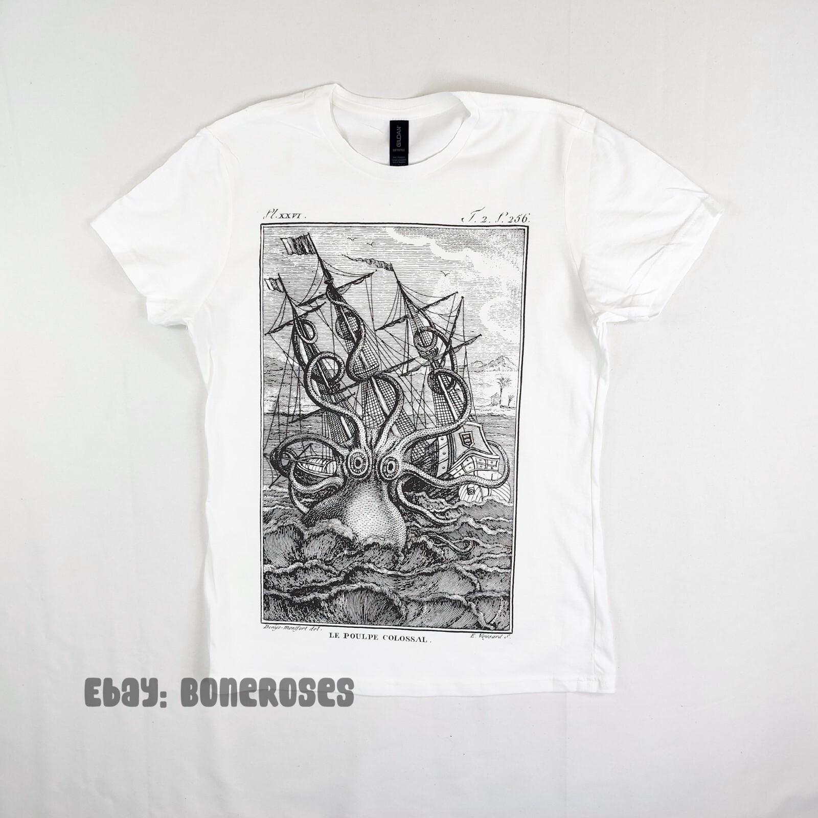 Kraken T-Shirt, Adult Unisex, Vintage Colossal Octopus Unisex T-Shirt XL
