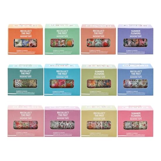 YUBX Masking Tape 60-Roll Set, Blooming Flower Pattern Washi Tape Collection, Cute Thin Strips for D