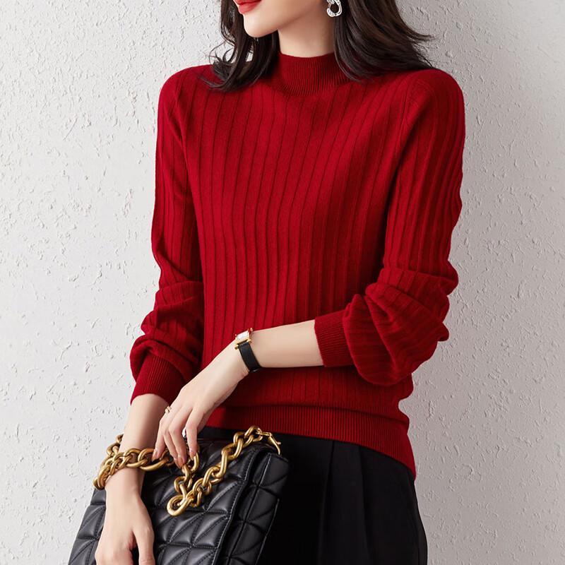 Hengyuanxiang 100% Wool Mock Neck Knit Sweater