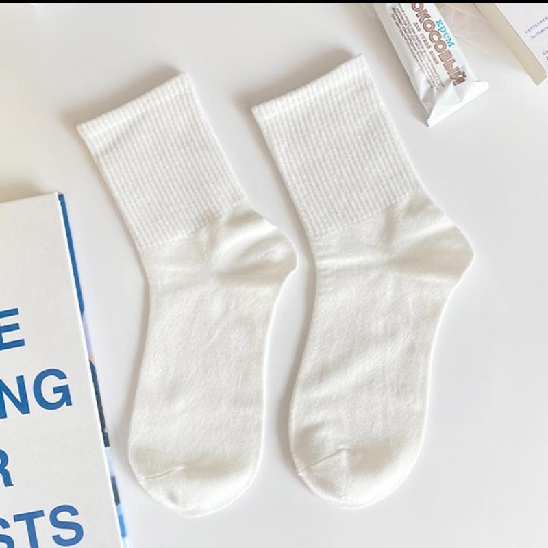 White Mid-calf Socks for Women in Autumn and Winter, Lace Cotton Pile Socks, Trendy Cotton, Sweat-absorbing
