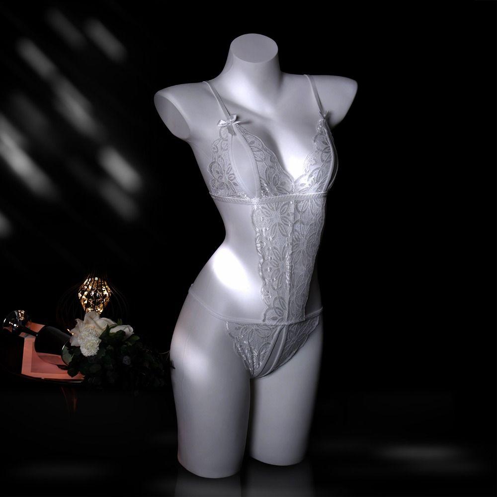 Mesh Hollow Women Lingerie Transparent Lace Sling Nightwear Lace Bow Bodysuit Home