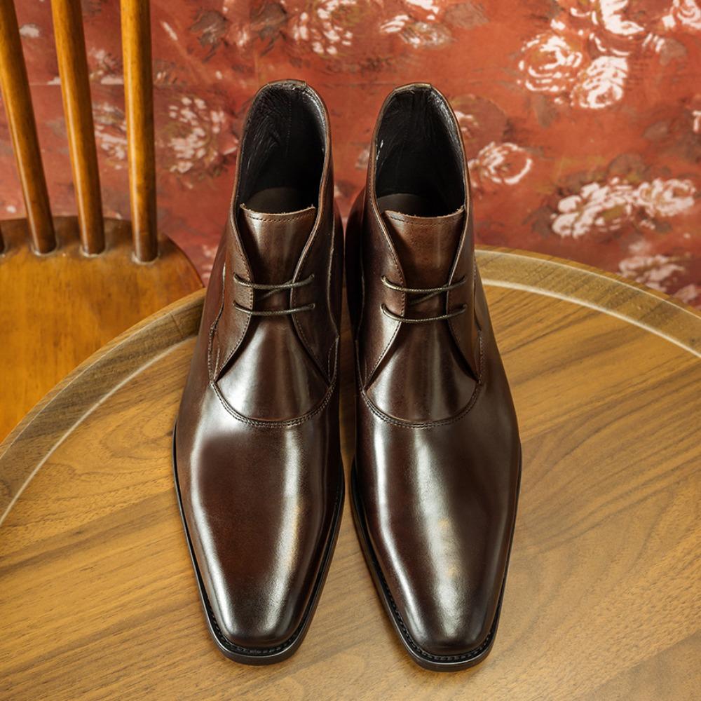 

Деловая формальная мужская обувь осень и зима мужские ботинки маленький квадратный носок британская трендовая обувь теплая кожа 44 темно-коричневого