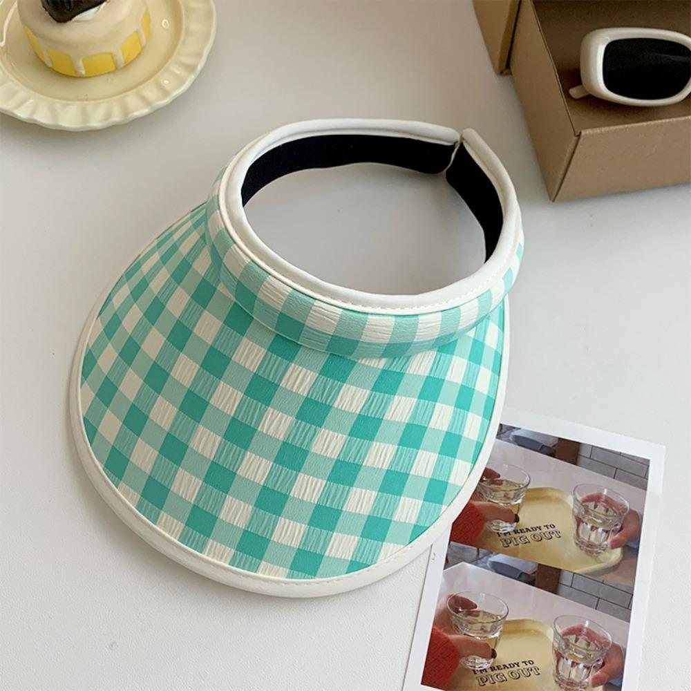 Hair Hoop Style Summer Empty Top Cap Plaid Print Sun Protection Hats Large Brim Sun Hat Vacation