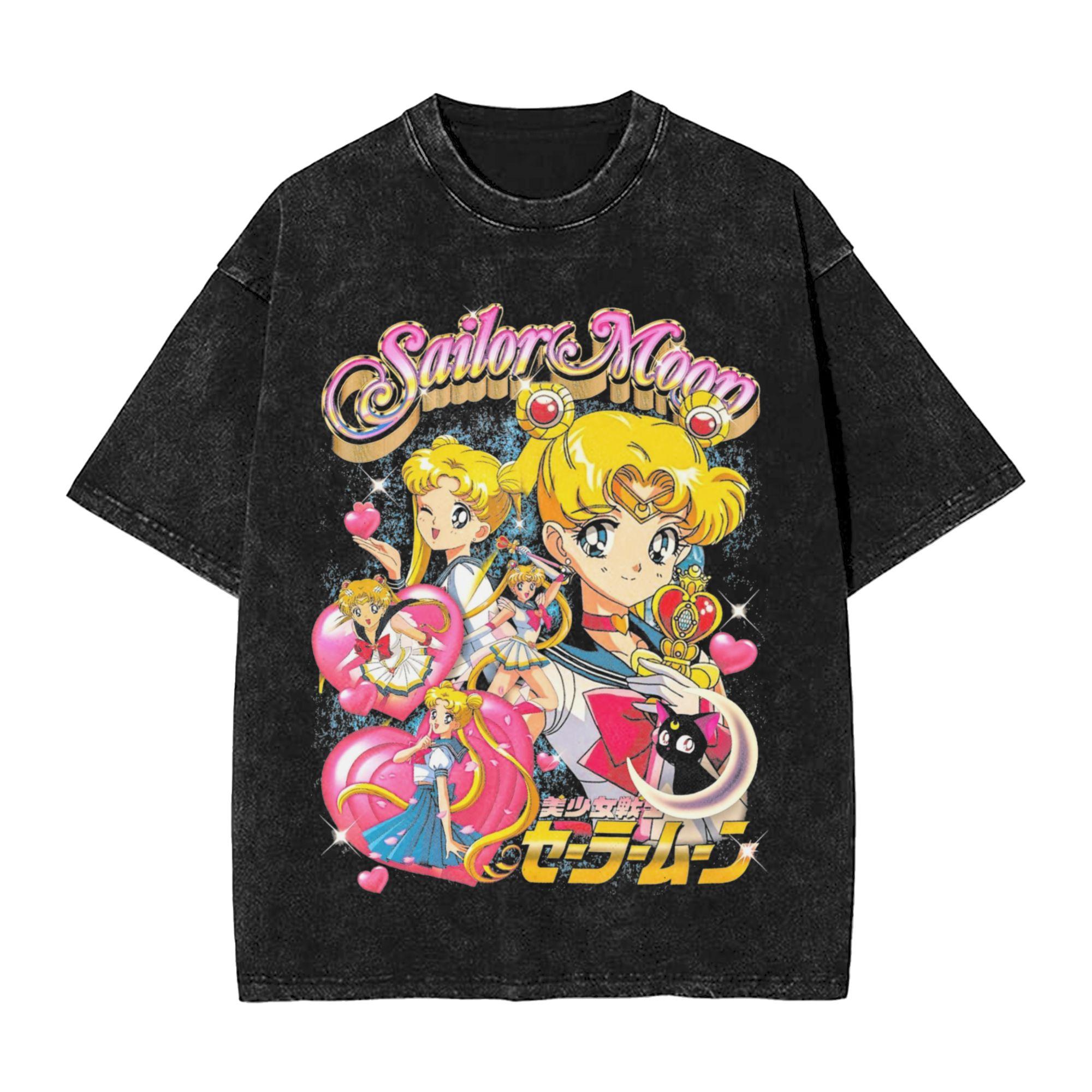 

Sailors Moons Washed T Shirts Streetwear Hip Hop Casual TShirts Tees Unisex Women Cotton Oversize Graphic Printed S