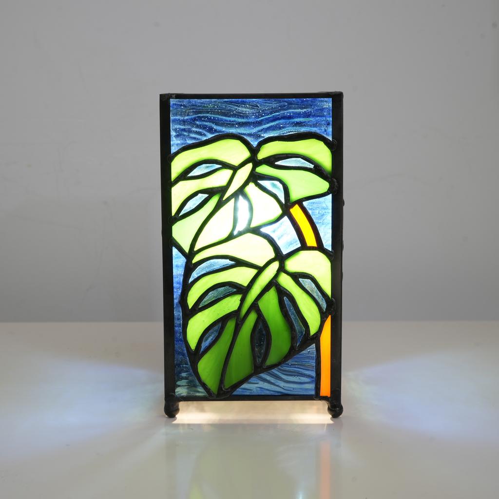 Mosaic Colored Glass Bedside Table Lamp for Bedroom, Small Night Light, Stained Glass Desk Lamp for Halloween and Christmas Gift