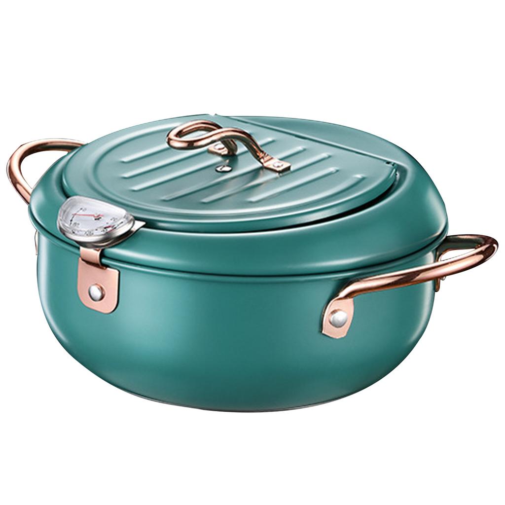 Frityrgryte i rustfritt stål i japansk stil med termometer og oljedryppstativ