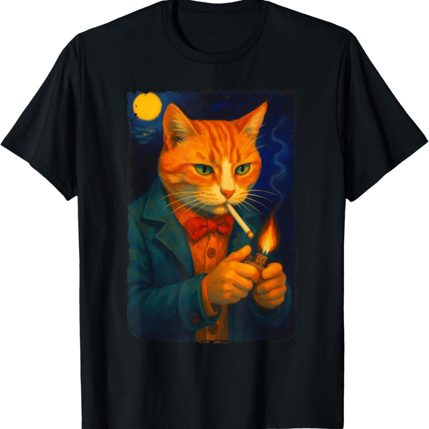 Funny Cat Smoking For Men Women Cat Lover T-Shirt S чёрный