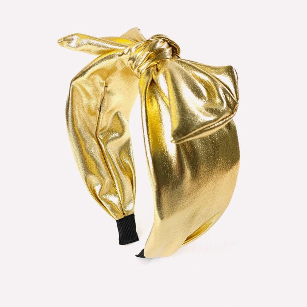 Metallic Wide Top Knot Hair Hoop Shiny Holographic Metallic Bow Headband Hair Accessory For Women