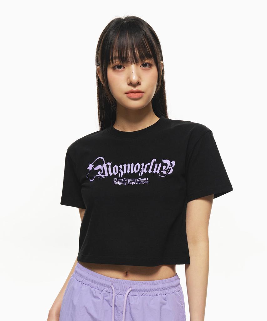 MOZMOZ Gothic Lettering Crop Short Sleeve T-Shirt Black