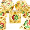 7 Pcs Golden Red Green Metal Dice Circular Hollow Metal Polyhedral Dice Set Suitable for Role-Playing RPG  Board Game Card Game