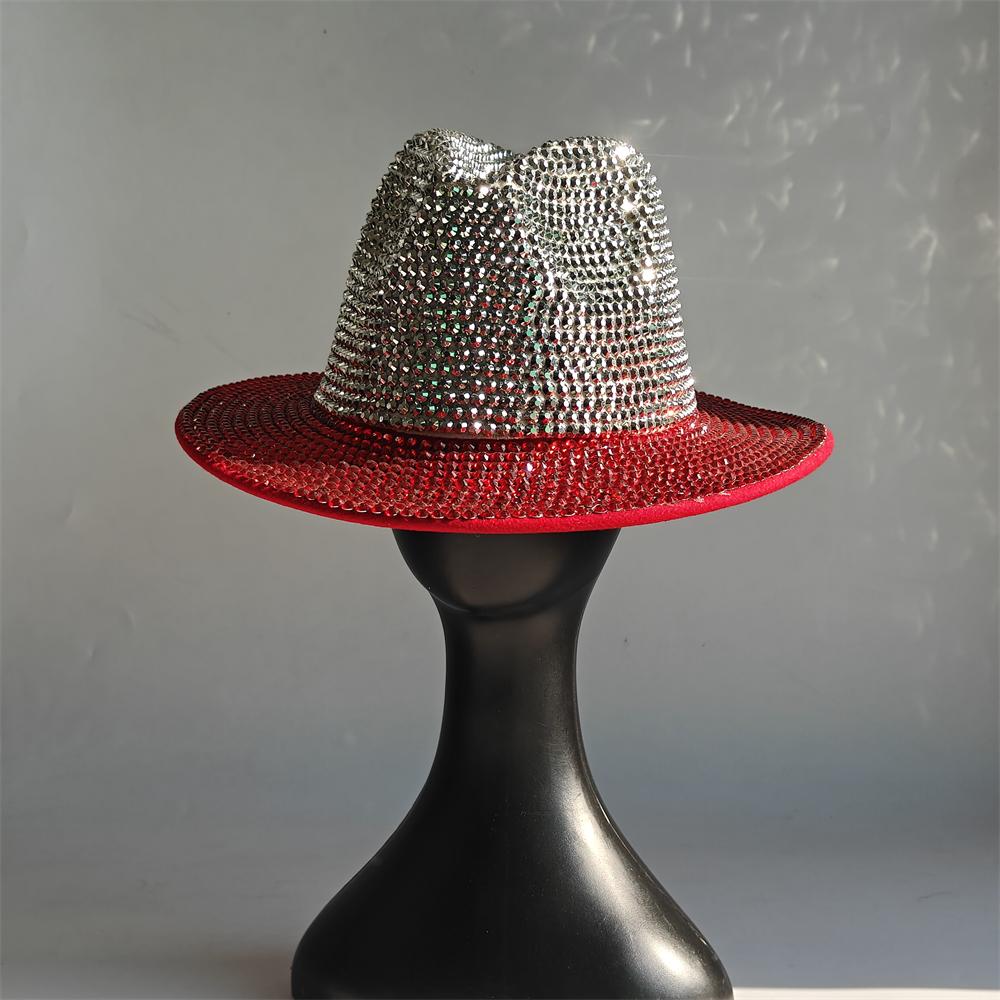 Blue/Beige Pearl Fedora Hat Bling Fedora Jazz Hats For Men And Women Handmade Advanced Fashion Outdoor Party Stage Hat