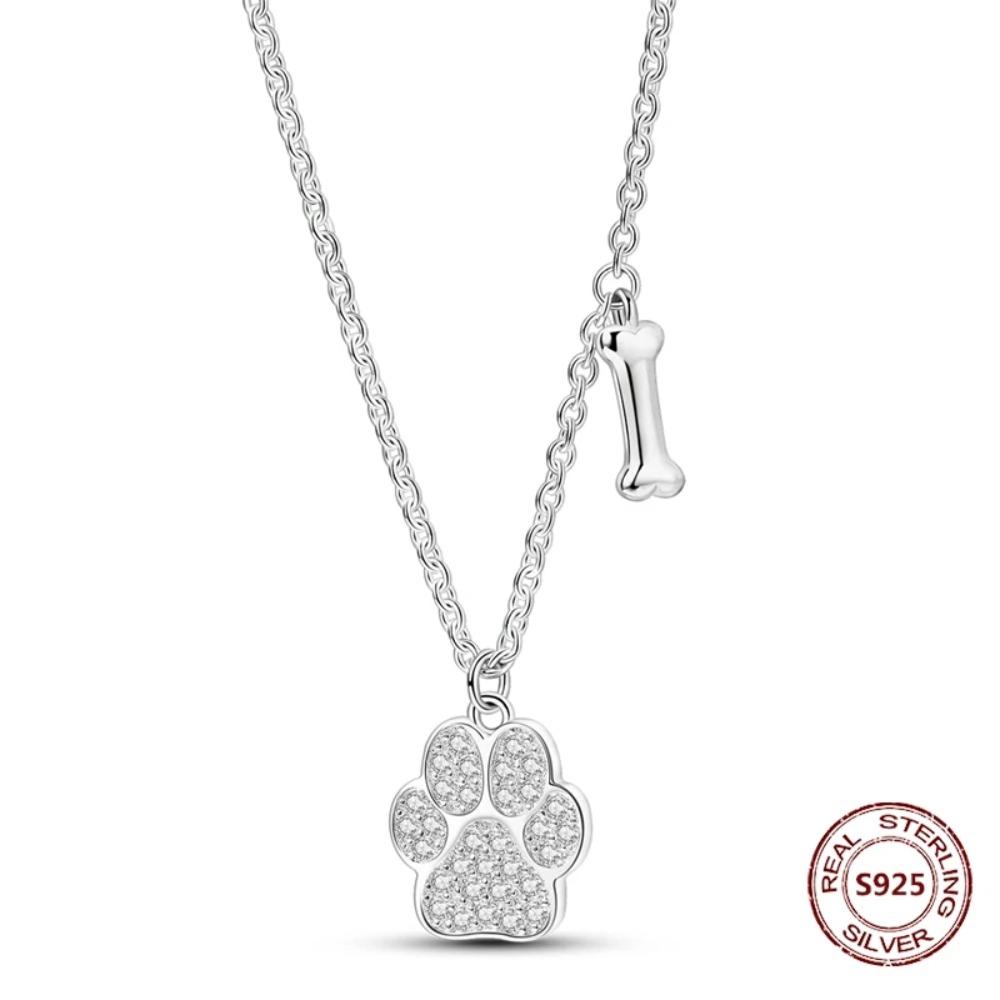 925 Silver Lucky Unicorn Necklace with Butterfly Firefly Bear Paw Print Zircon Chain Link Heart Jewelry for Women