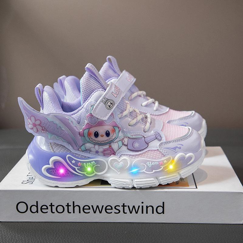 

[Spring Children Princess Glowing Sneakers with Rotating Buckle Light Up Casual Shoes for Girls] size 30 фіолетовий