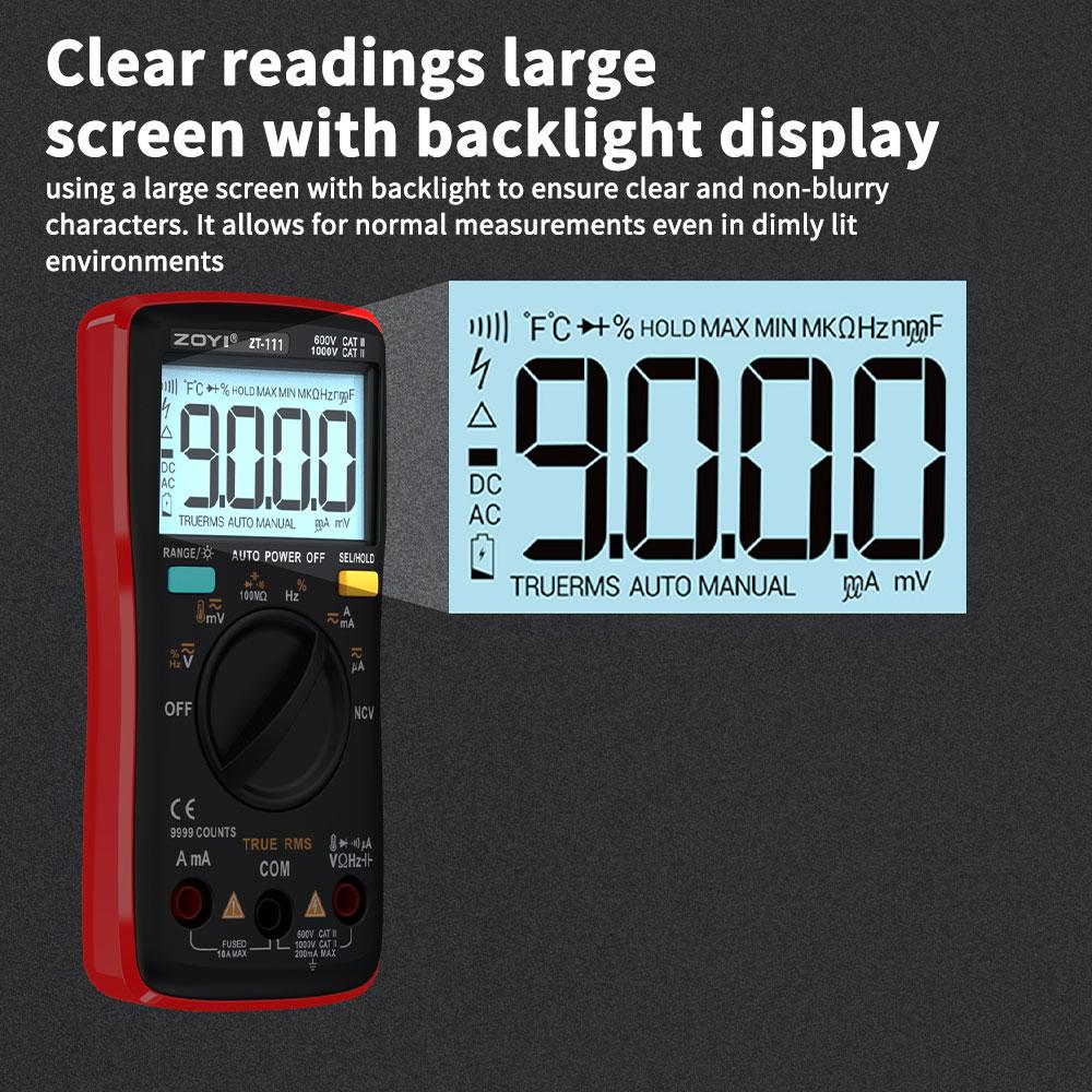 ZOYI ZT111 4-Digit High-Precision Auto-Ranging Digital Multimeter with Overload Protection for Appliance Repair-NCV