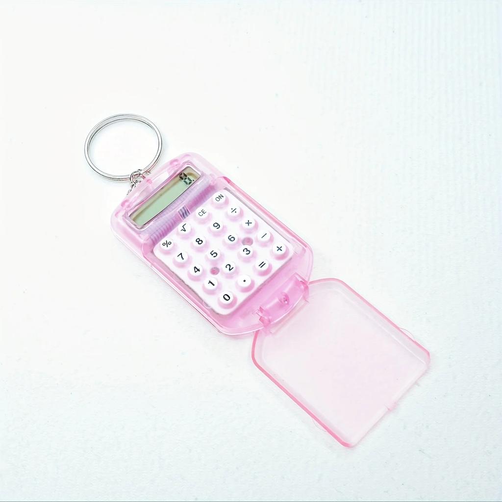 Mini Transparent Flip Calculator Portable Calculators Students' Supplies Gift Cute Calculator with Keychain