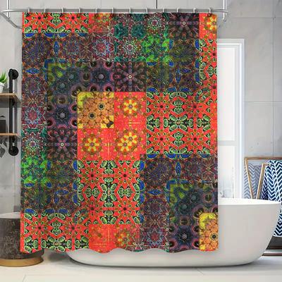 Bathroom Decor Shower Curtain Flowers Print Waterproof Fabric Decoration Home Hanging Bath Mat Yellow Orange Red Green