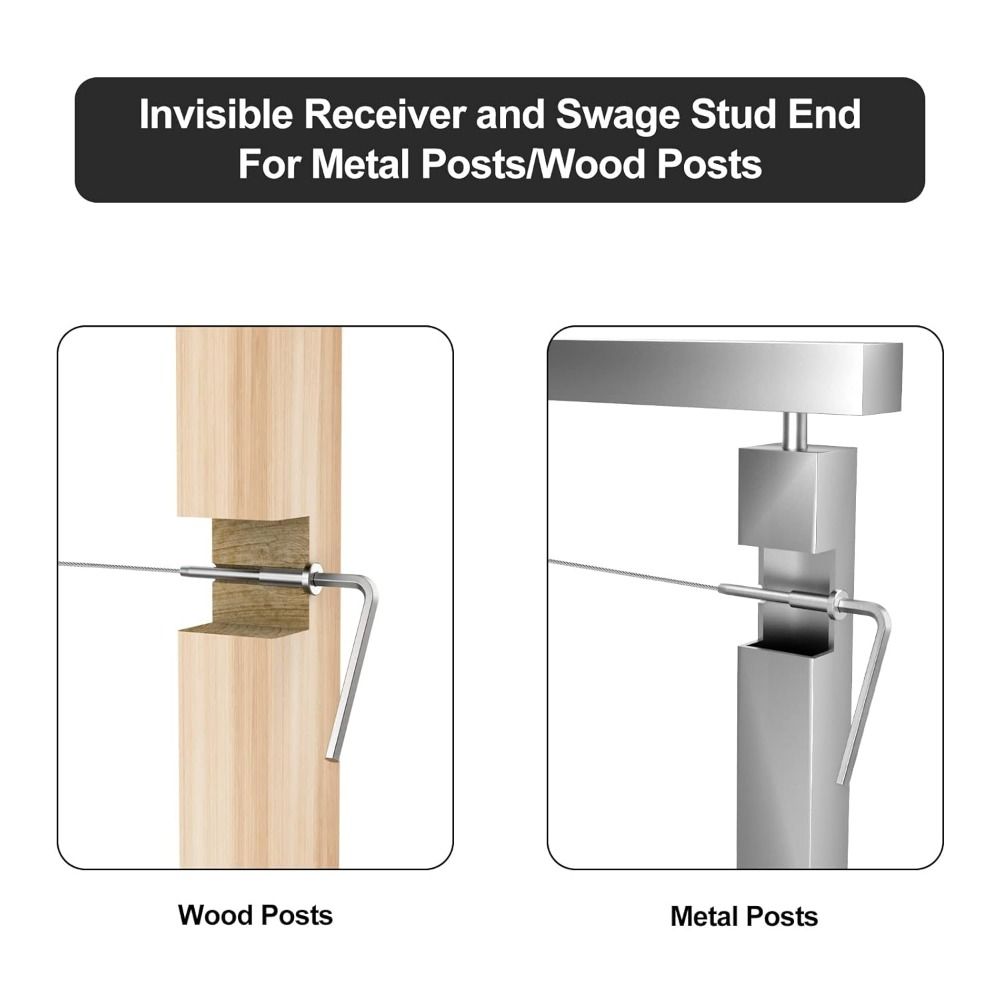 Capăt șurub swage 1/8" Oțel inoxidabil Capăt balustradă cablu Nou Receptor balustradă cablu Stâlp lemn/metal