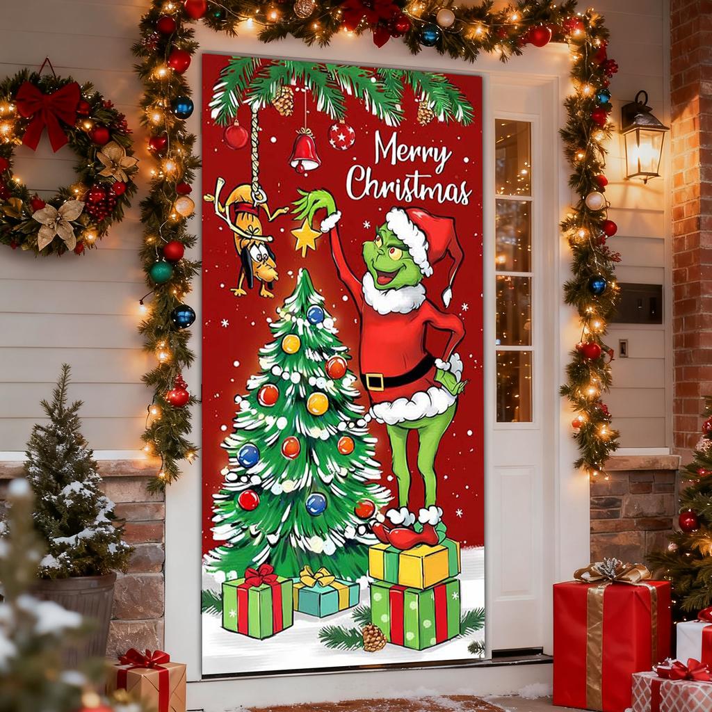 Vánoční potah na dveře Dekorativní závěsná látka Zelený potah na dveře Vánoční dveřní závěs Novoroční tapiserie Potah na dveře Pozadí