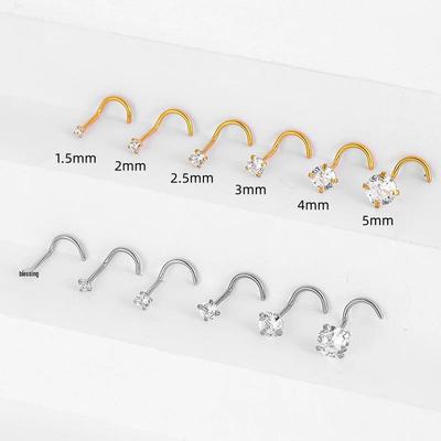 Zirconia Inlaid 316L Stainless Steel S-Shaped Nose Stud Earring Body Piercing Jewelry