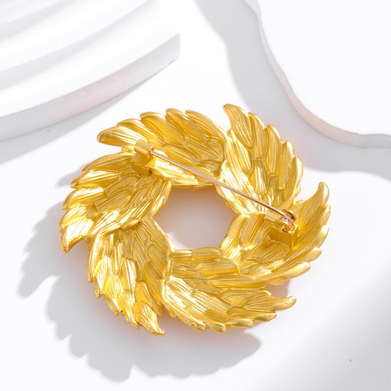 Retro Matte Gold Wheat Ear Circle Brooch Personalized and Niche Metallic Texture Chest Flower Suit Jacket Pin Accessories