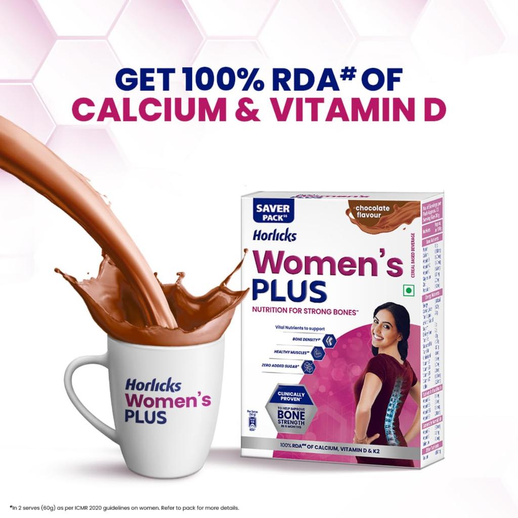 Horlicks Women's Plus Chocolate Health Drink 400g Refill Pack for Strong Bones With Calcium Vitamin D K2