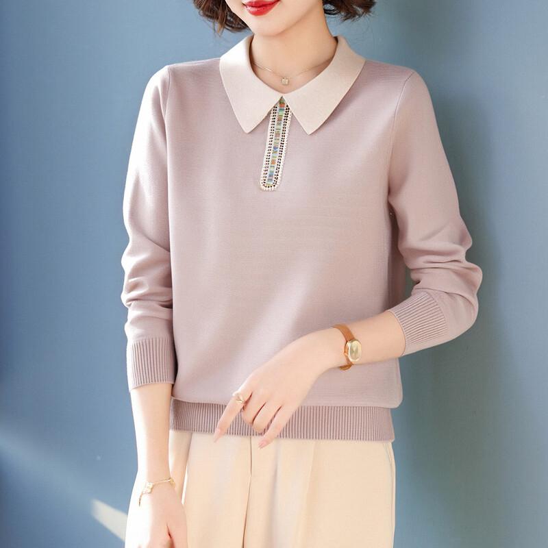 QianLian Women's Long-Sleeve Lapel Knit Base Layer Top