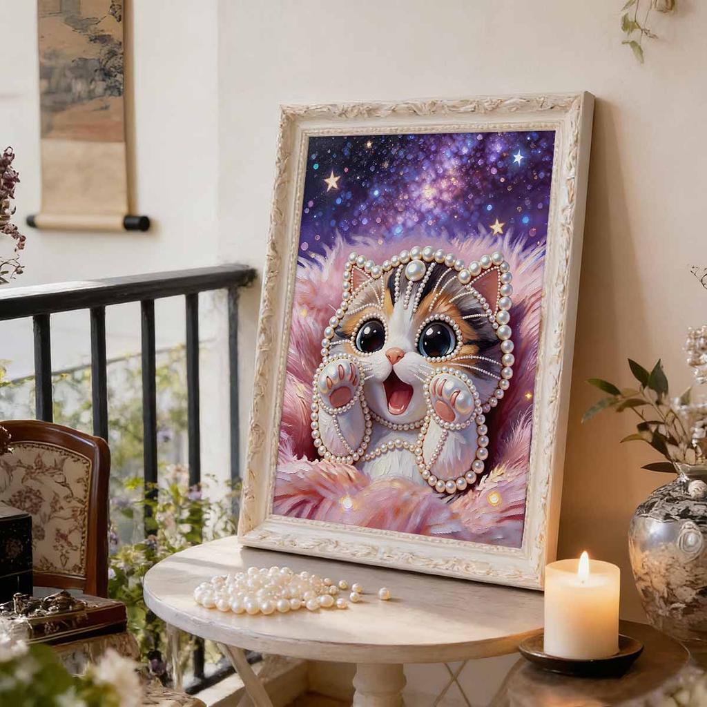 DIY Cute Little Cat Pearl Art Painting for Adults/Beginners Gift Home Decor Pearl Gem Paintings Picture Arts Craft 30x40cm Without Frame