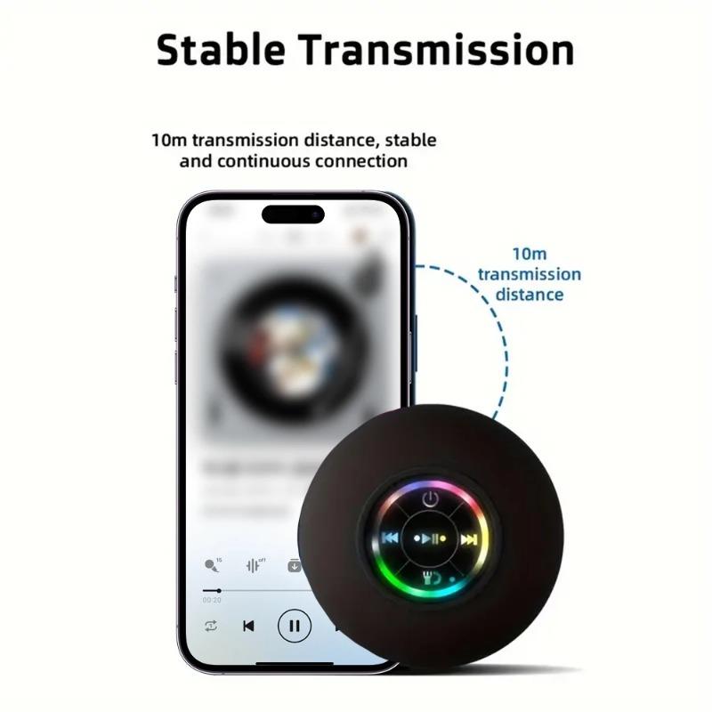 Large Suction Cup Waterproof Bluetooth Speaker LED Light Shower Bathroom Portable Wireless Music Player Convenient Carry