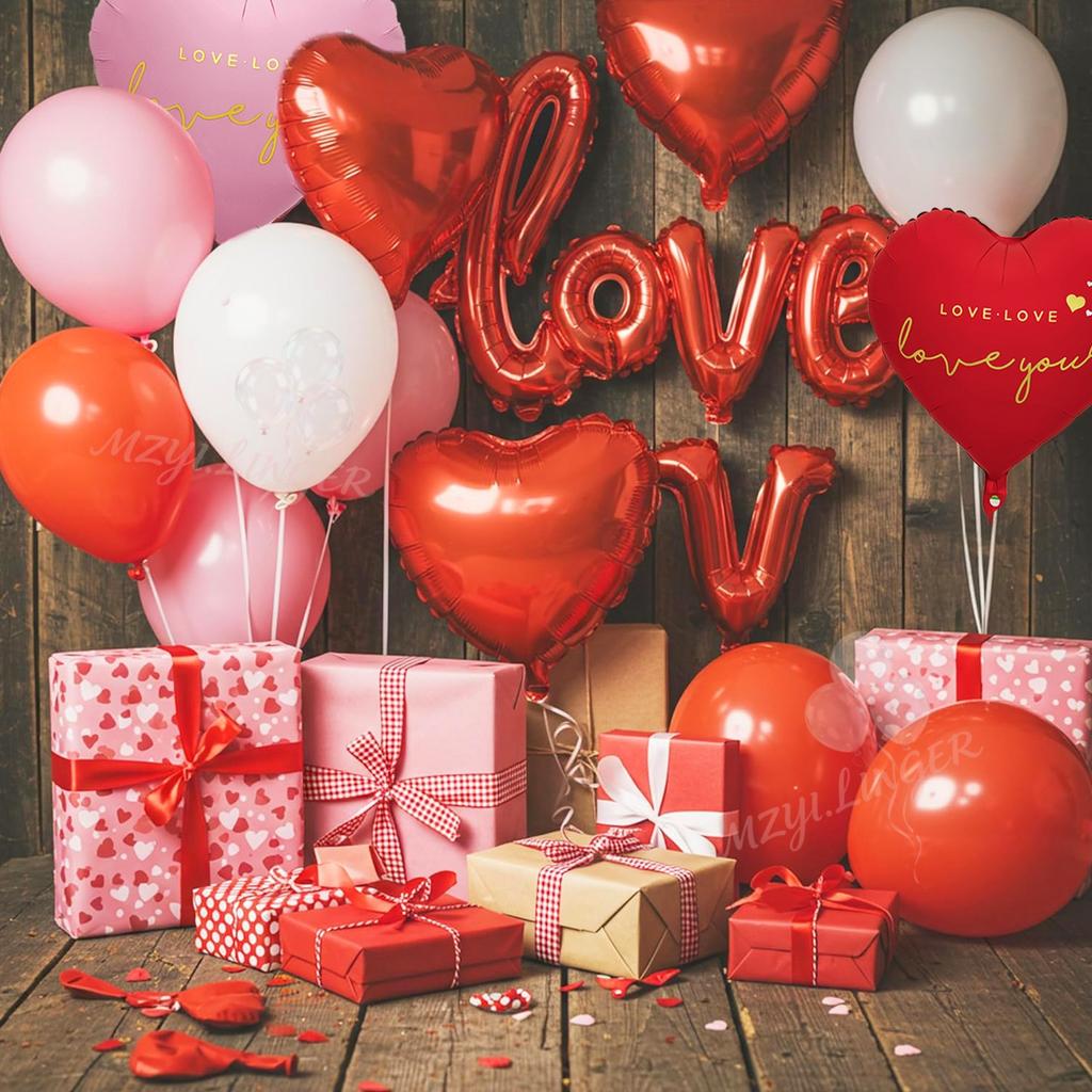 Red Pink Love Printed Balloon Set Loveyou Printed Love Balloon for Proposal, Wedding, Birthday, Anniversary, Romantic Decoration
