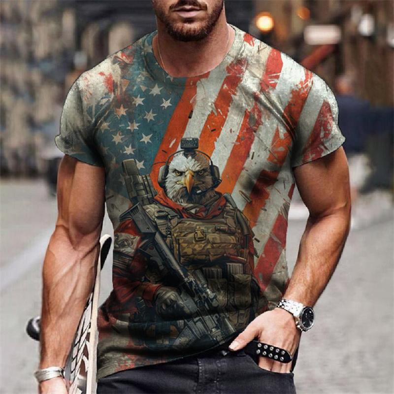 American Flag Graphic T-Shirt For Men Eagle Animal 3D Printed Tees Summer Casual Loose Short Sleeve T Shirts Street O-Neck Tops