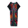 EDOLYNSA Multicolored Kaftan Bohemian Printed V-neck Batwing Sleeve Maxi Dress Women Beachwear Half Sleeve Maxi Dress Robe Q1342