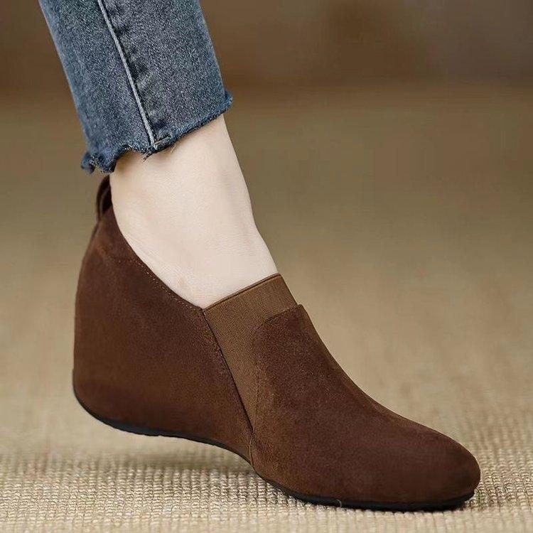 Women s Chunky Heel Round Toe Flats Elastic Strap Suede Ankle Boots Black Shoes 39EUCN40 темно-коричневого 2880₽