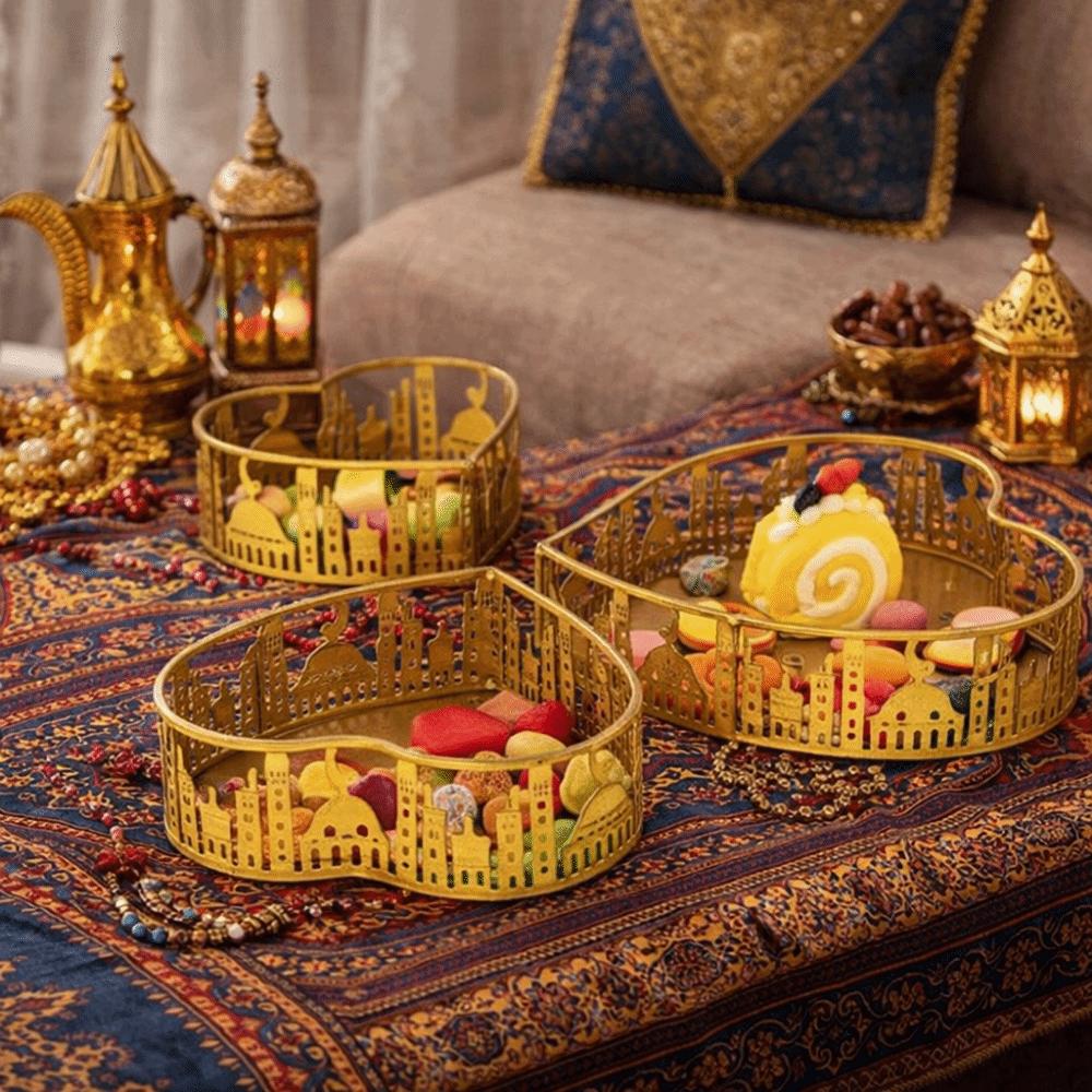 3Pcs Gold Color Ramadan Decorative Tray Heart Shaped Eid Candy Dish  Islamic Holidays