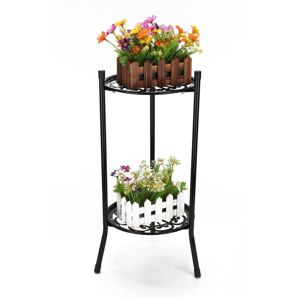 2 Tier Planter Balcony Indoor Garden Flower Pot Trays Bonsai Holder Home Decor Plant Stand Shelf