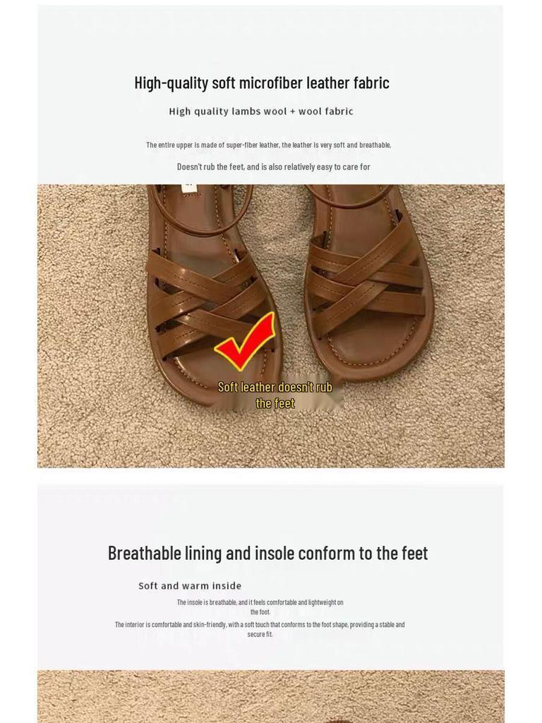 2024 Summer Women's Breathable Flat Sandals: Soft Fairy Style Roman Beach Shoes for Students