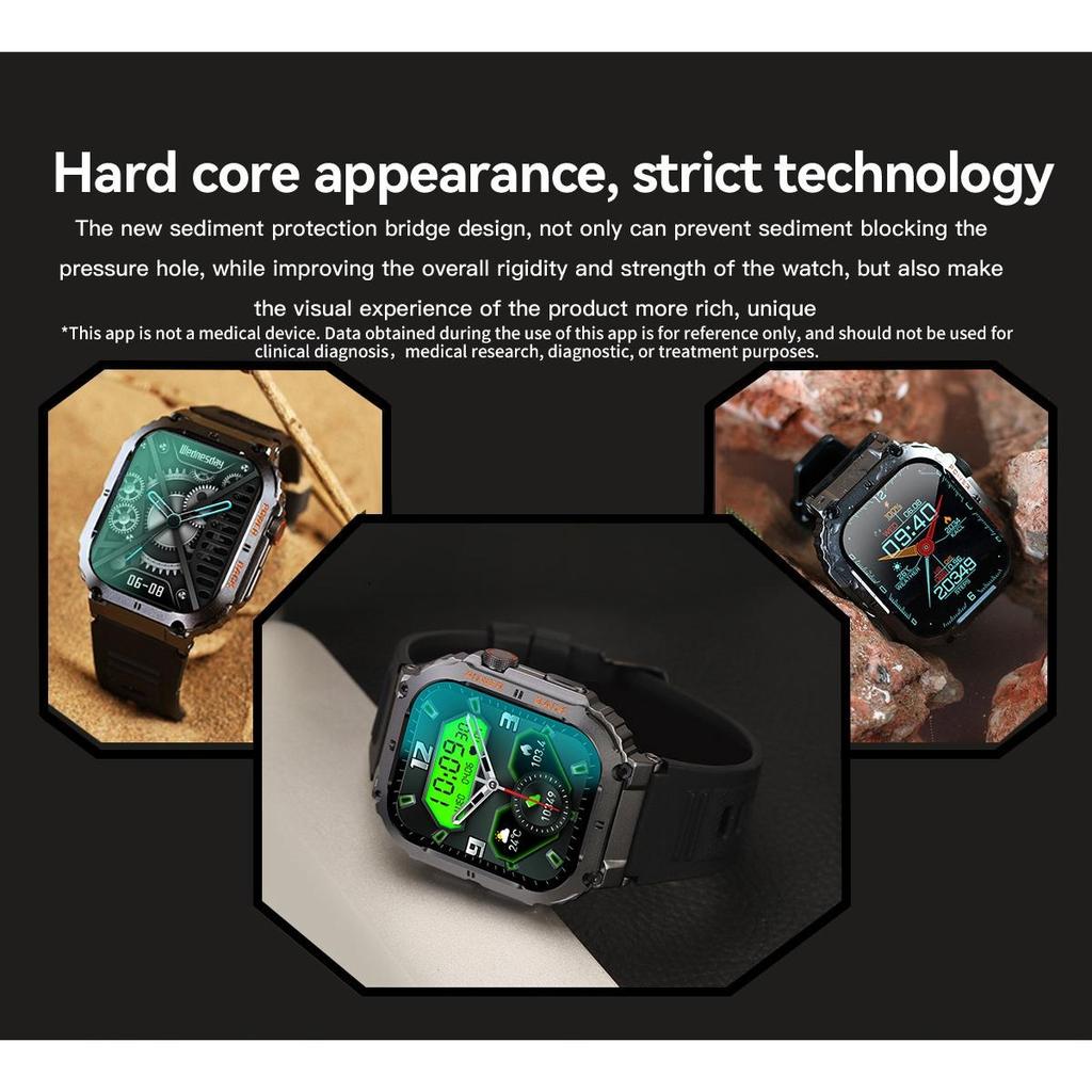 New Rugged Military Smart Watch Outdoor Sport Bracelet 1.96'' HD Display Sports Fitness AI Voice Smartwatch