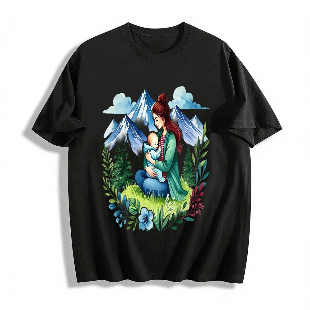 Mom And Baby Mountain Print Casual Sweatshirt Top Pure cotton T-shirt XXS
