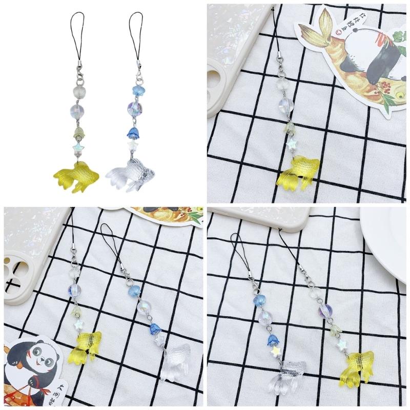 Cute Fish Phone Charm Fashion Bubble Beaded Keychain for Girls Women Phone Strap Backpack Decor Keyring Jewelry Gift