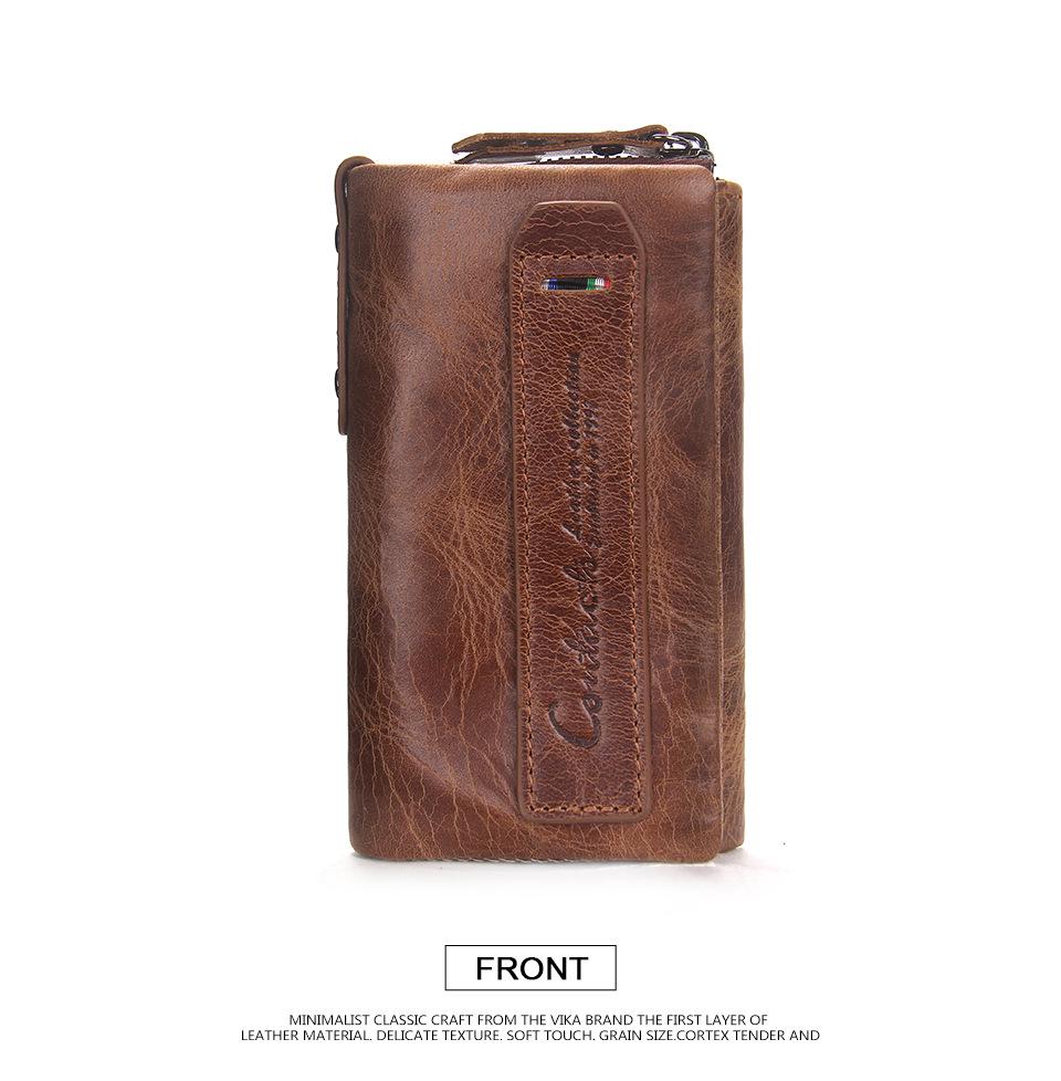 Black Angel Men's Genuine Leather Tri-fold Wallet with Key Holder and Coin Purse