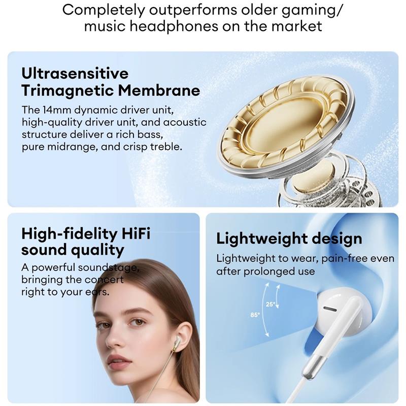 NYA Lenovo Y106 Trådbundna Hörlurar In-Ear Hörlurar Med Inline-Kontroll 3,5 mm USB Typ C Brusreducering HiFi Stereo Musik Hörlurar Med Mikrofon