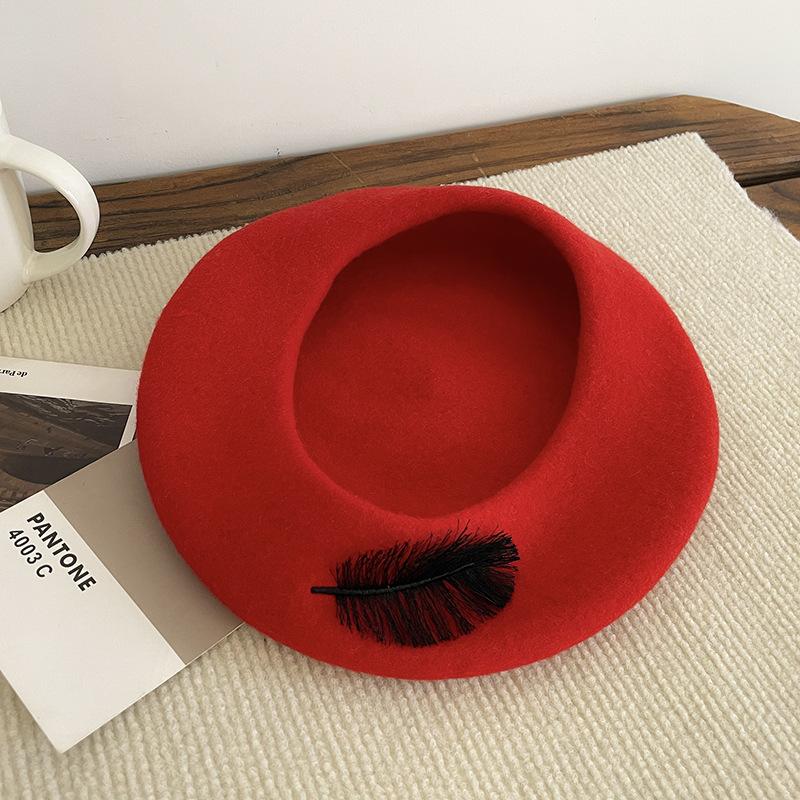 Beret Women's Autumn and Winter Korean Style Face Showing Small Woolen Bud Painter's Hat Japanese Style Large Head Circumference Hat