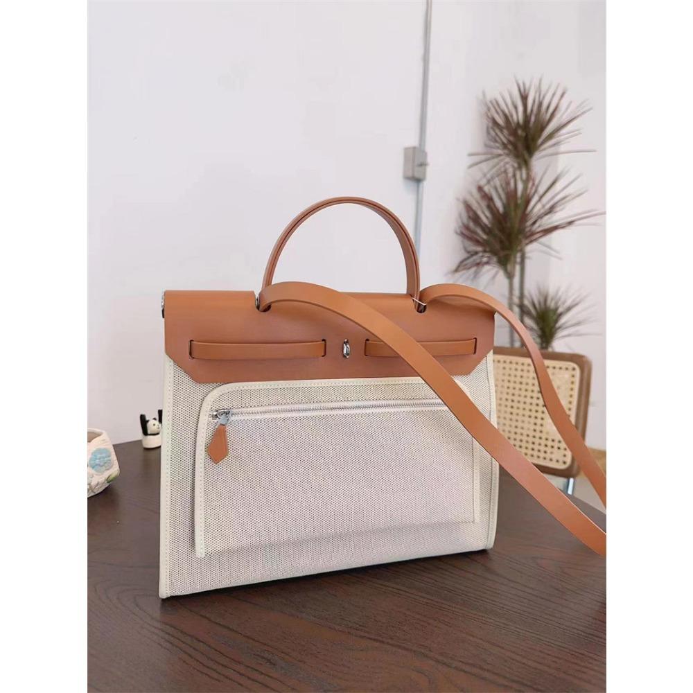 Nova bolsa de grande capacidade, couro de vaca genuíno com lona 31cm bolsa de ombro mensageiro portátil, bolsa grande moderna.