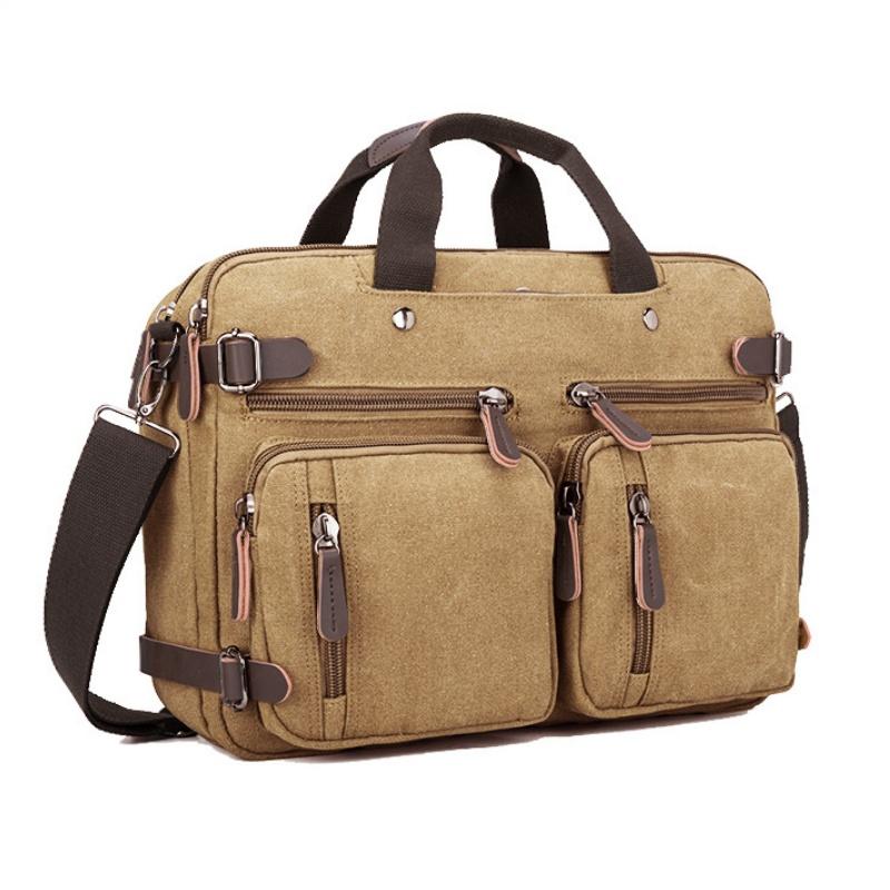Retro forretningskoffert for menn Enkel ensfarget Crossbody-veske Fritidsreiseveske Multifunksjonell lerretsveske Kan håndholdt enkel og dobbel skulder