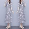 Floral Ice Silk Dress Outfit In Summer Sweet New Large Size Waist-hugging and Slimming Style and Age-reducing Long Skirt