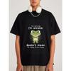 Cotton T Shirt White Frog Cartoon with Text Just Because Im Awake Doesn't Mean Im Ready To Do Things Casual Everyday Wear