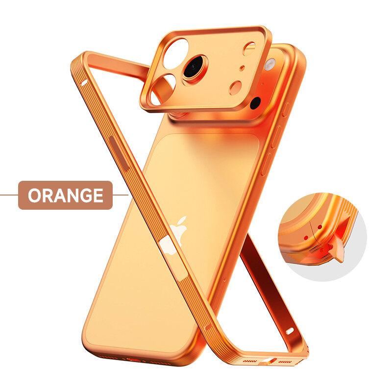 

Чехол для iPhone 17 Pro Max 15 16 14 13 Air Slip Металлическая пряжка Бортик Защита объектива Рассеивание тепла Бамперы для телефона Чехол iPhone 17 Pro Max оранжевый