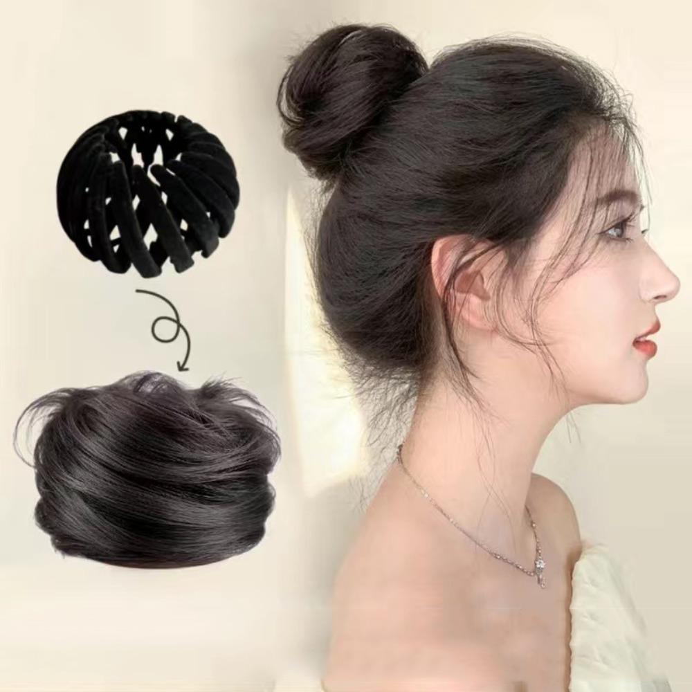 

Bird Nest Shaped Fake Hair Bun Scrunchie Ponytail Hair Rings Clips Simple Updo Hair Piece Women світло-коричневого кольору